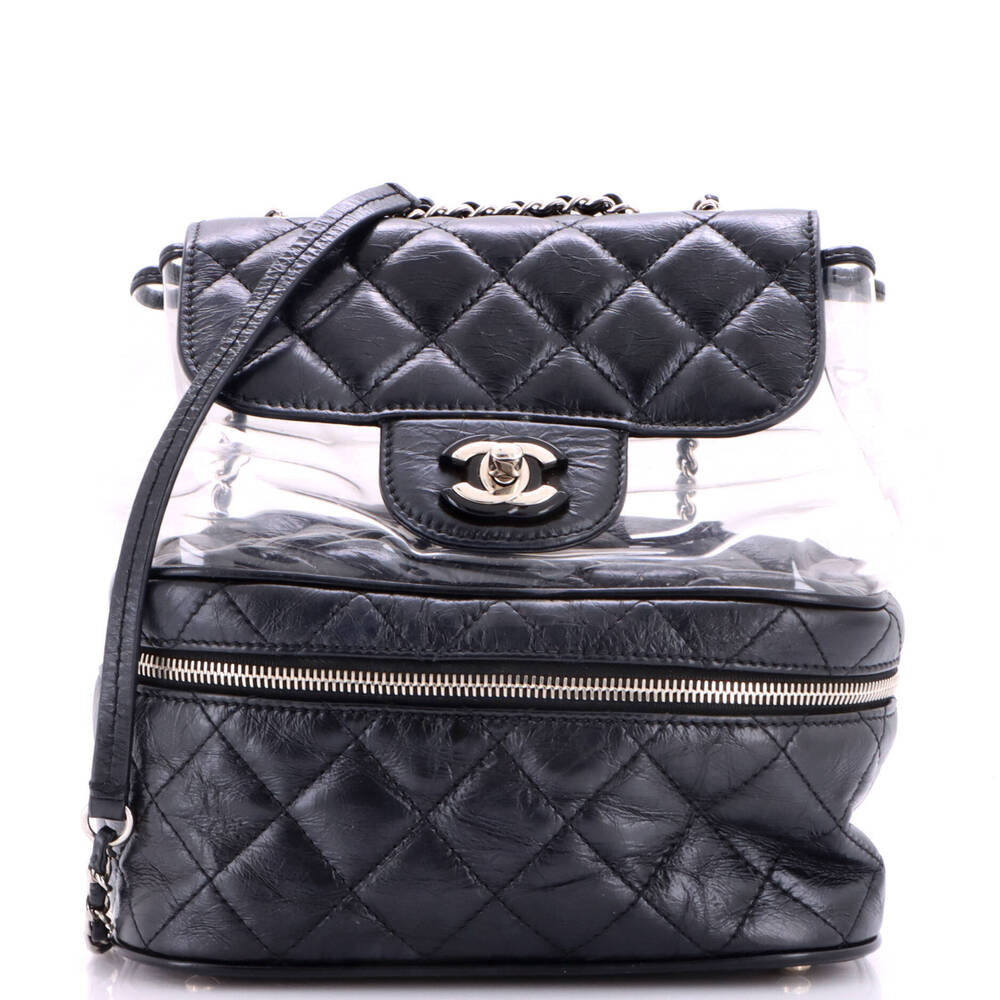 Chanel Small Zip Around Flap Backpack Quilted Crumpled Calfskin and PVC